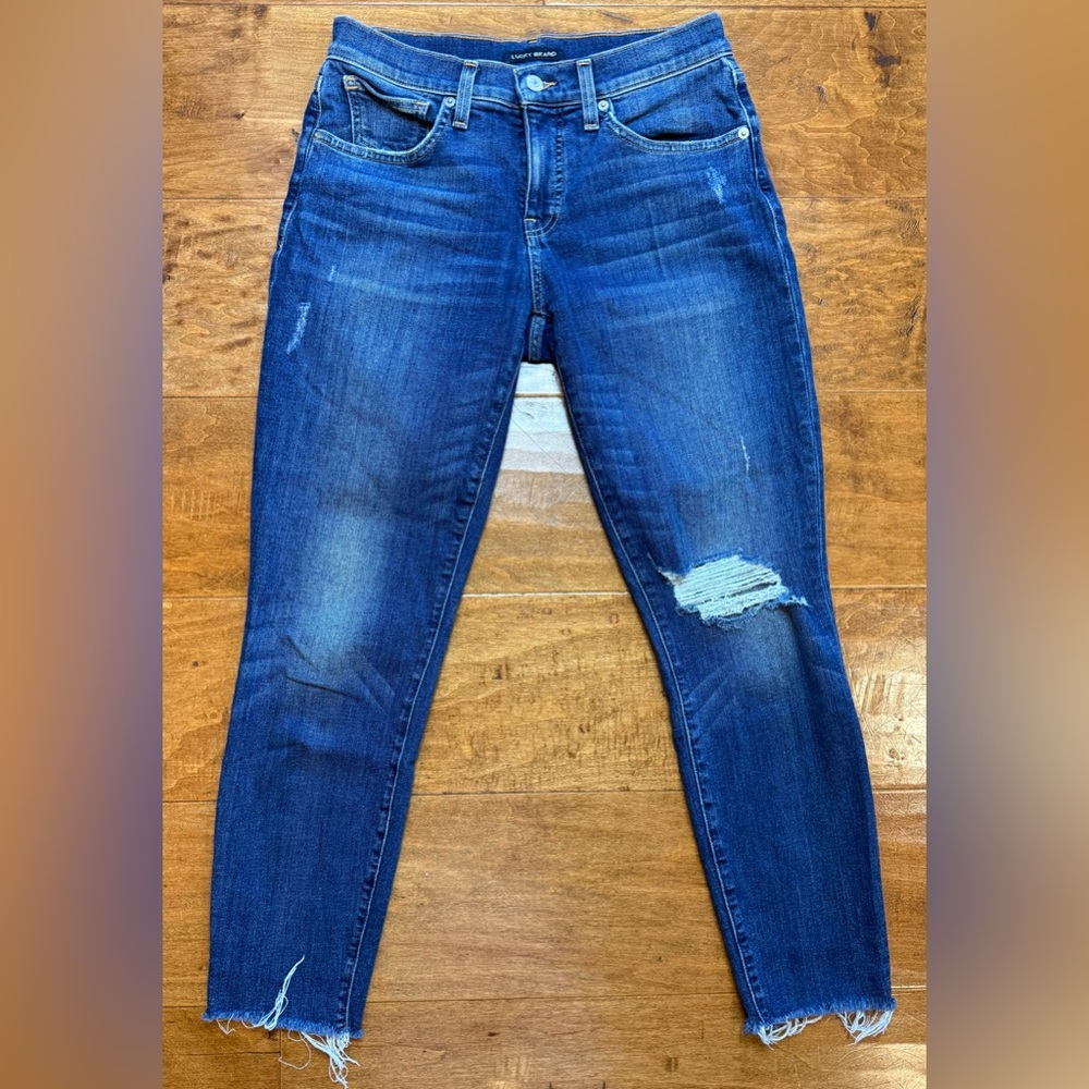 Lucky Brand Ava Skinny Jeans 27 Mid Rise Distressed Raw Hem
